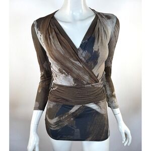 Max Mara Abstract print Wrap Top Women S Flaw* Stretch V-neck Lightweight Brown